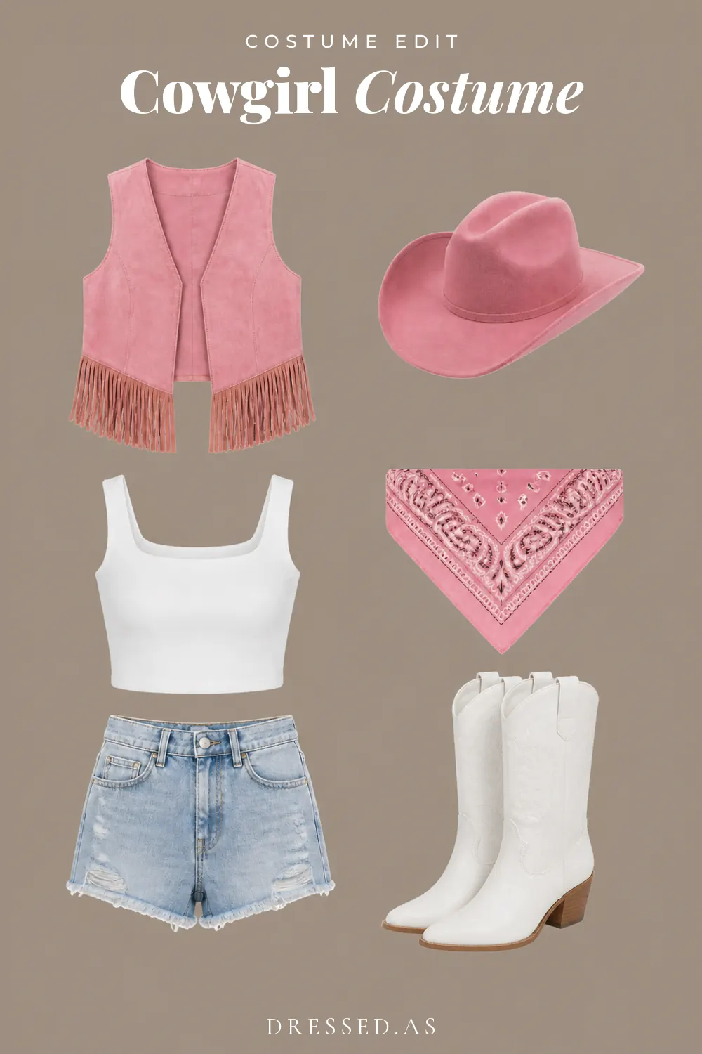 Pink Cowgirl Costume: illustrated outfit collage