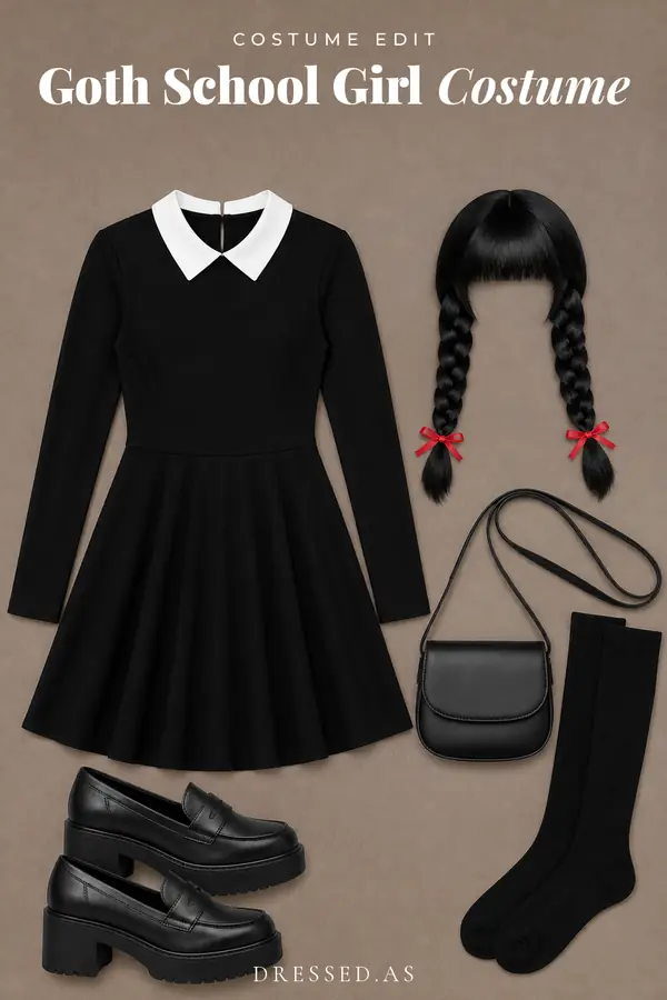 Goth School Girl Costume outfit collage