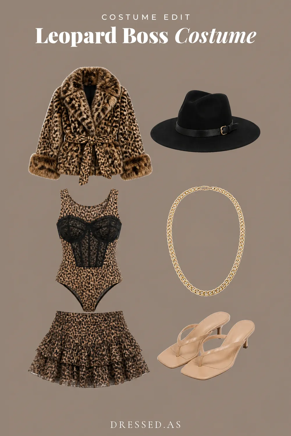 Leopard Boss Costume: illustrated outfit collage