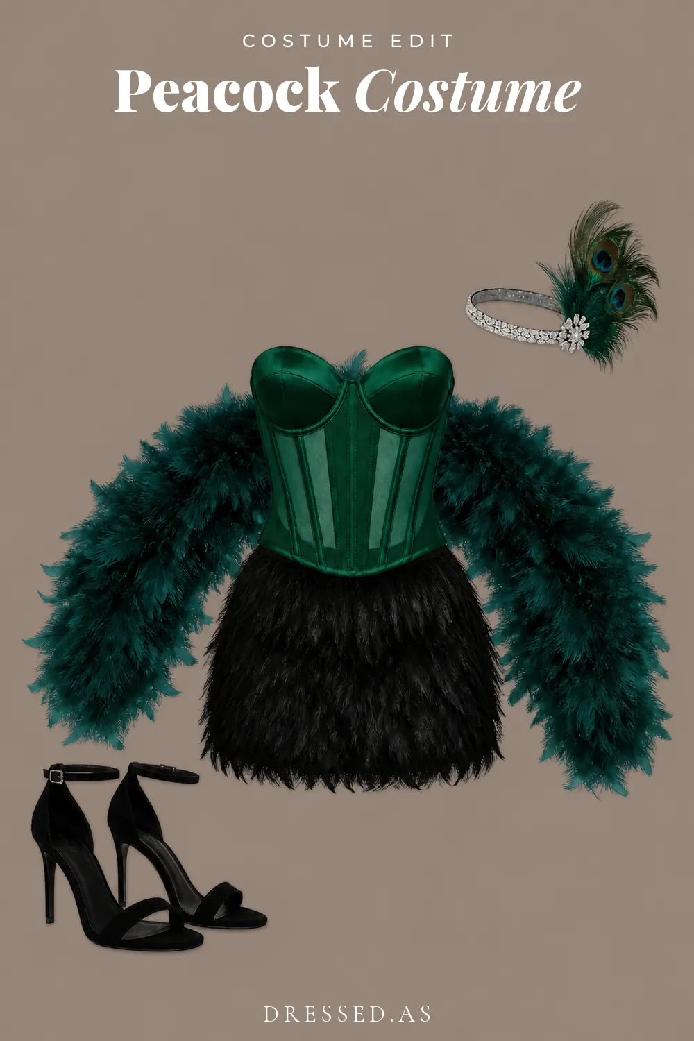 Peacock Costume: illustrated outfit collage