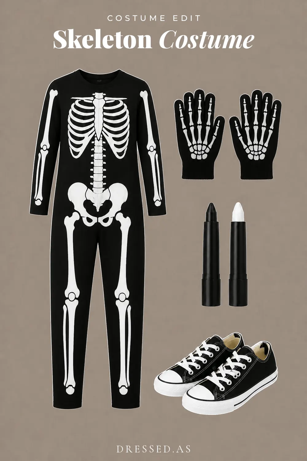Skeleton Costume: illustrated outfit collage