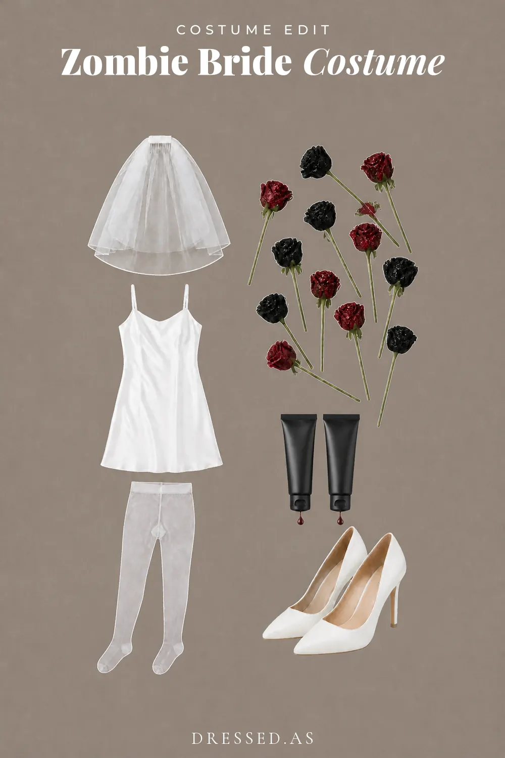 Zombie Bride Costume: illustrated outfit collage